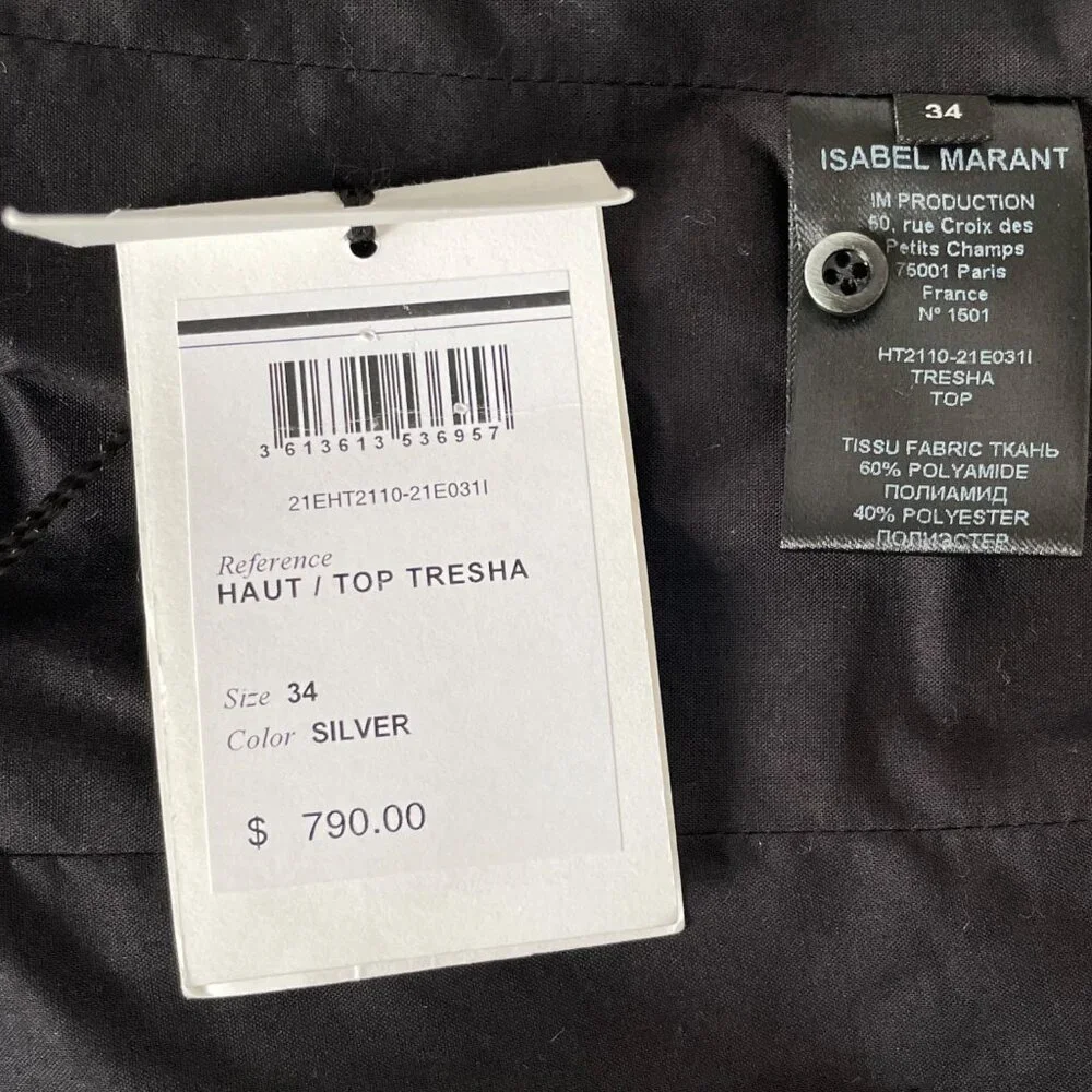 Isabel Marant Tresha Silver Metallic Bow Top Size 2 Bustier Cocktail - Picture 9 of 15